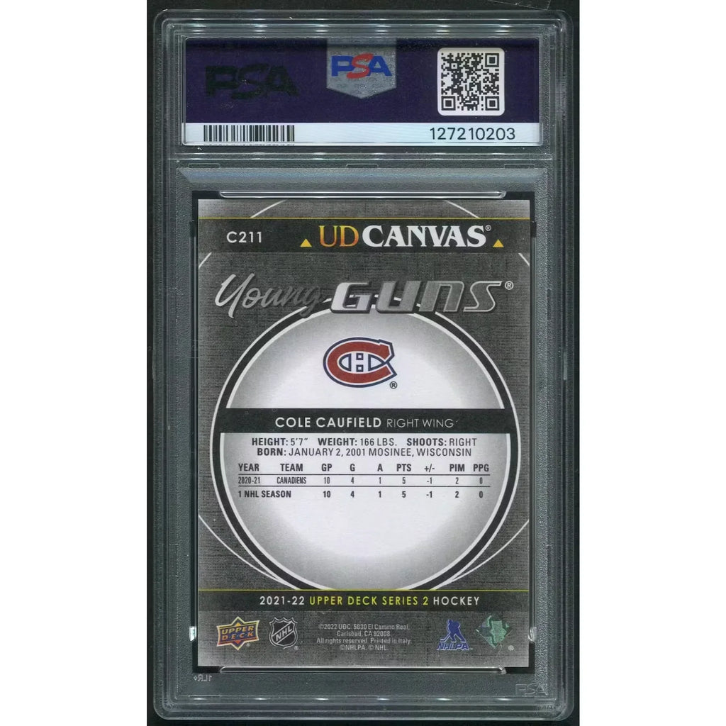 Cole Caufield Signed 2021-22 Upper Deck Hockey Black Canvas Young Guns Rookie | PSA 9 #C21