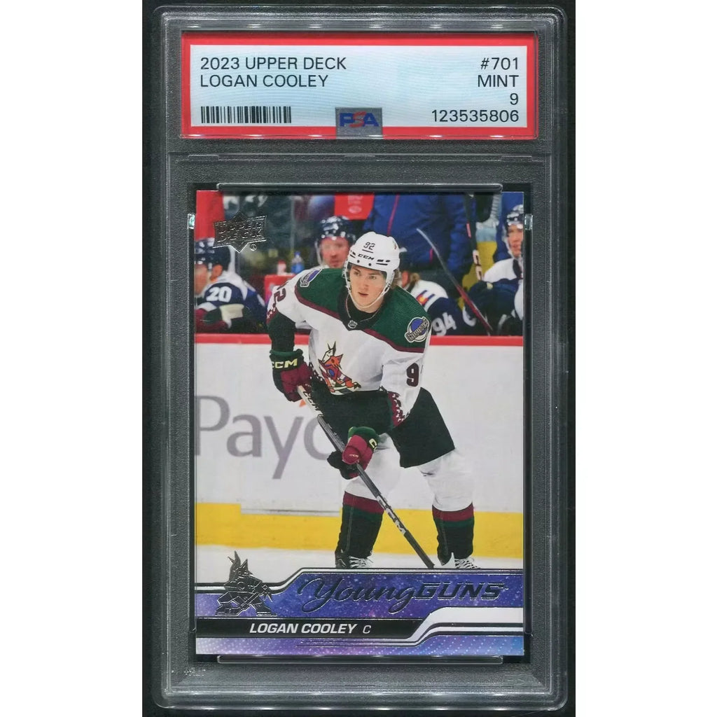 Logan Cooley 2023-24 Upper Deck Young Guns Rookie #701 Card | PSA 9
