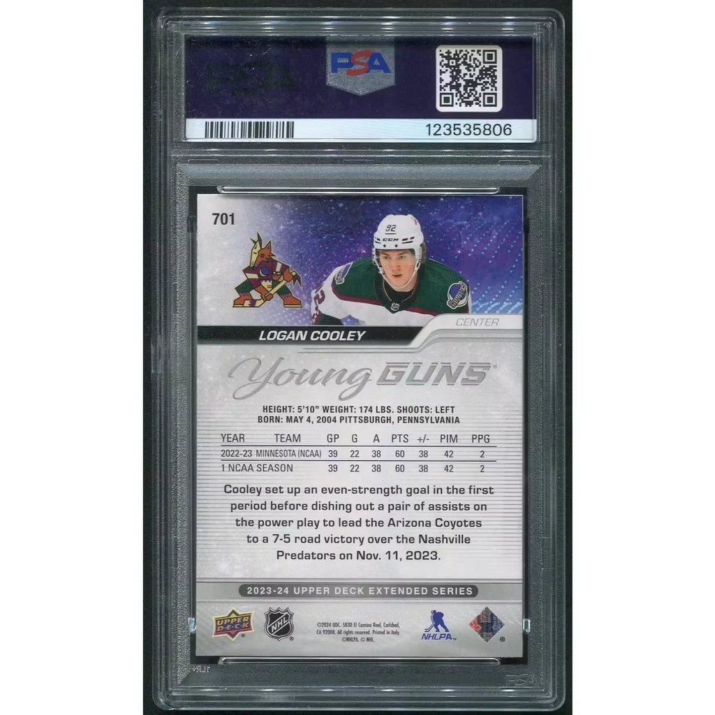 Logan Cooley 2023-24 Upper Deck Young Guns Rookie #701 Card | PSA 9