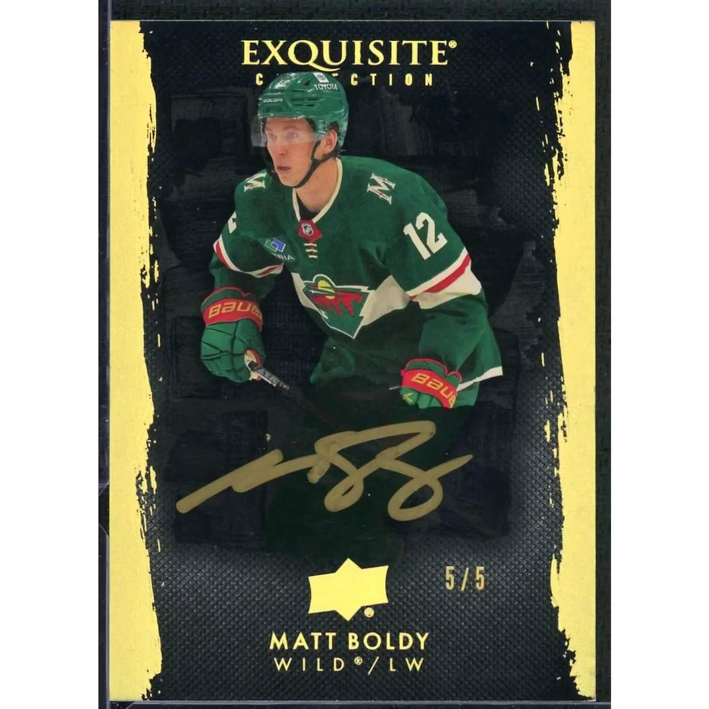 Matt Boldy Signed 2023-24 Upper Deck Exquisite Gold Card |/5
