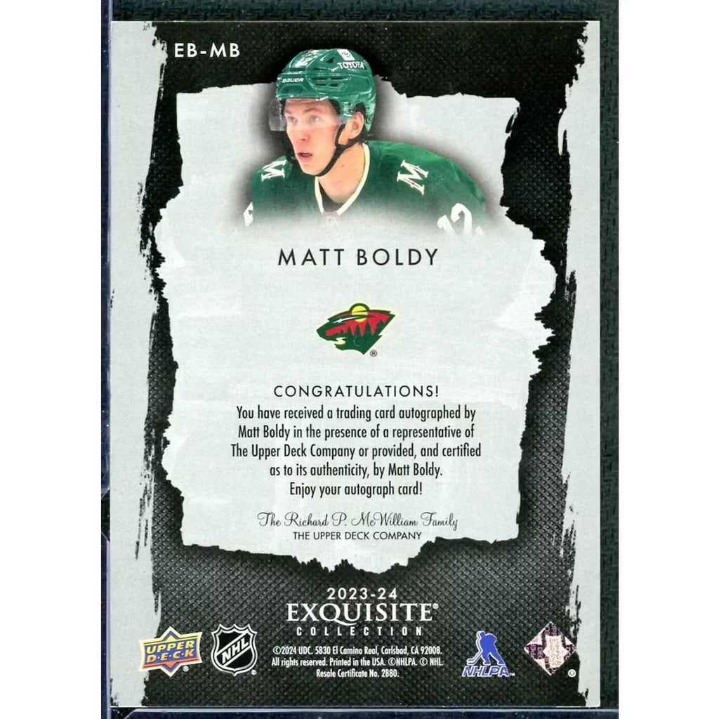 Matt Boldy Signed 2023-24 Upper Deck Exquisite Gold Card |/5