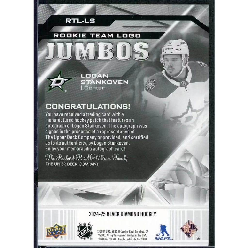 2024-25 UD Black Diamond Logan Stankoven Rookie Team Logo Jumbos Auto/10