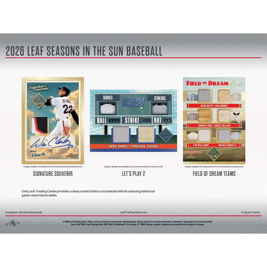 2026 Leaf Seasons in the Sun Baseball Hobby Box | Presell (Ships Sealed Only)