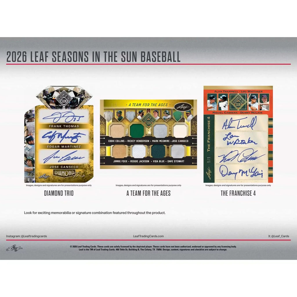 2026 Leaf Seasons in the Sun Baseball Hobby Box | Presell (Ships Sealed Only)