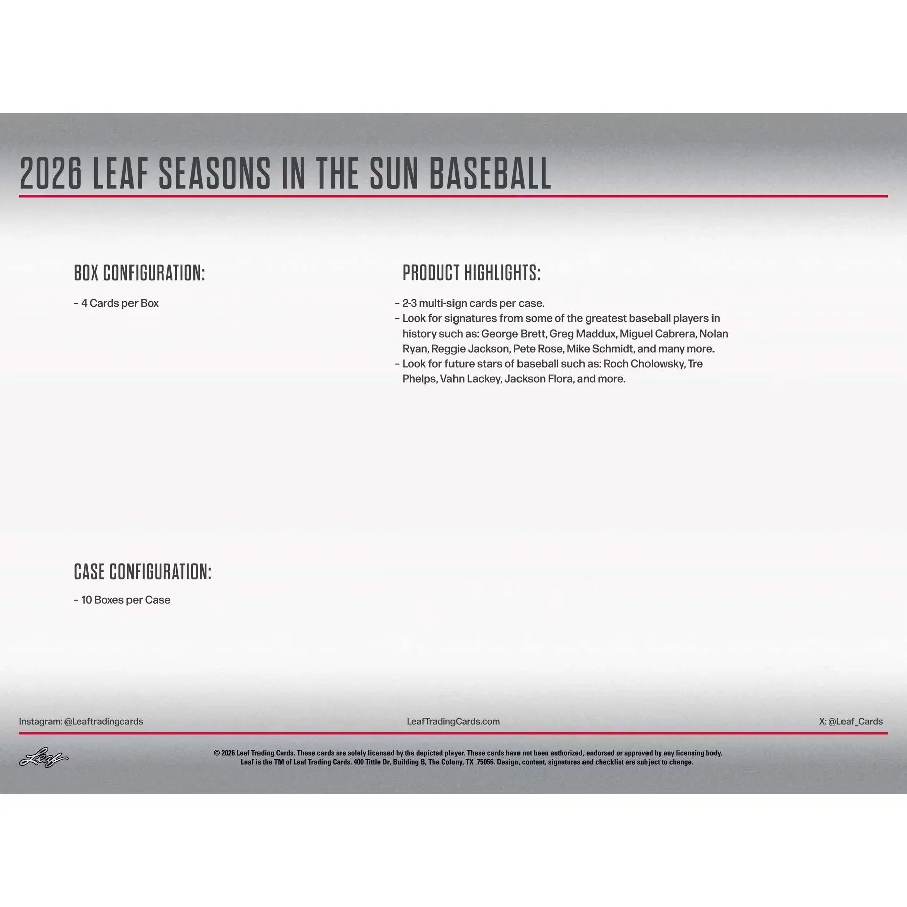 2026 Leaf Seasons in the Sun Baseball Hobby Box | Presell (Ships Sealed Only)