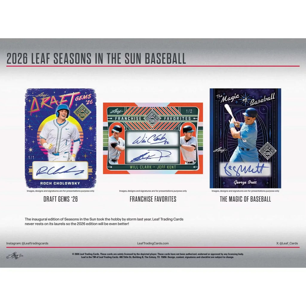 2026 Leaf Seasons in the Sun Baseball Hobby 10-Box Case | Presell (Ships Sealed Only)