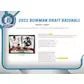 2022 Bowman Draft Baseball Hobby Jumbo 8 Box Case (Ships Sealed Only)