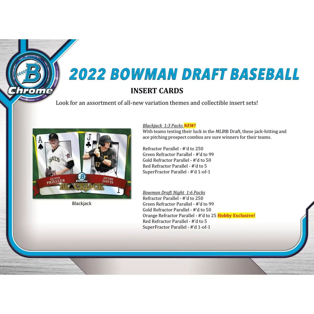 2022 Bowman Draft Baseball Hobby Jumbo 8 Box Case (Ships Sealed Only)