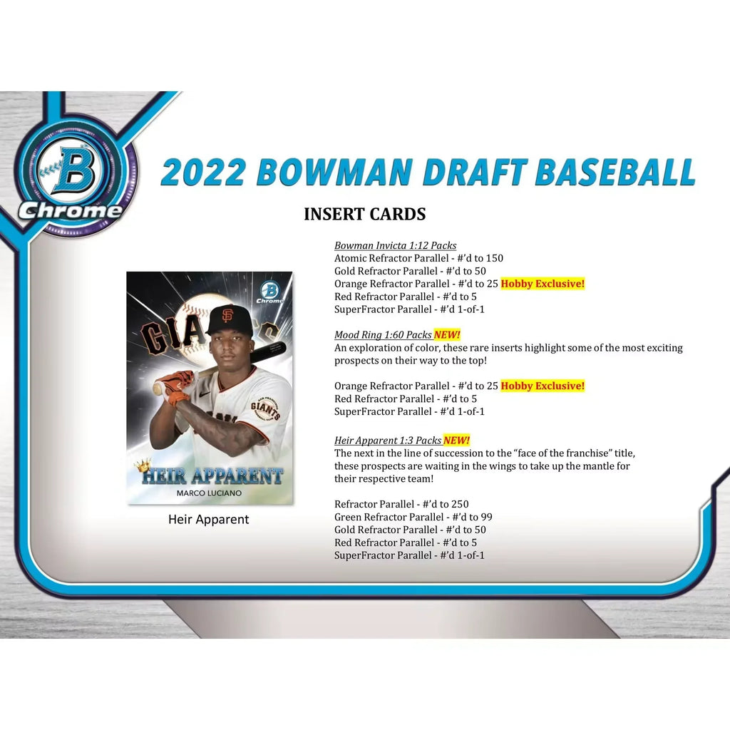 2022 Bowman Draft Baseball Hobby Jumbo 8 Box Case (Ships Sealed Only)