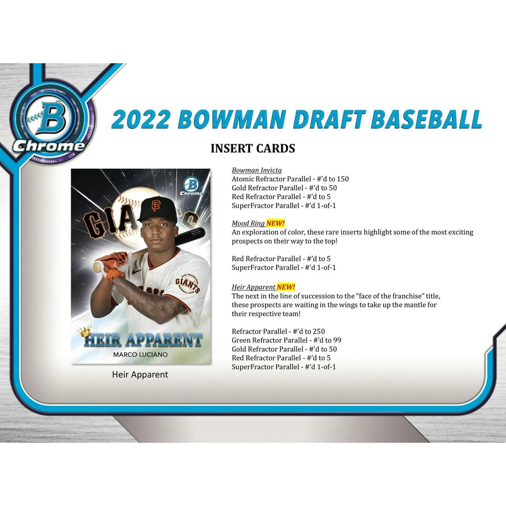 2022 Bowman Draft Baseball Hobby Lite Box (Ships Sealed Only)
