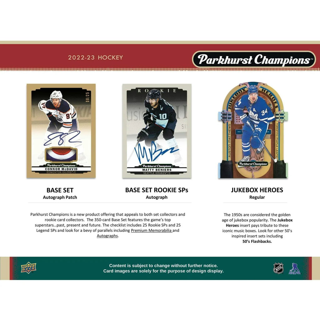 2022 23 Upper Deck Parkhurst Champions Hockey Hobby Box (Ships Sealed Only)