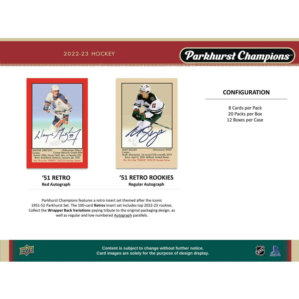 2022 23 Upper Deck Parkhurst Champions Hockey Hobby Box (Ships Sealed Only)