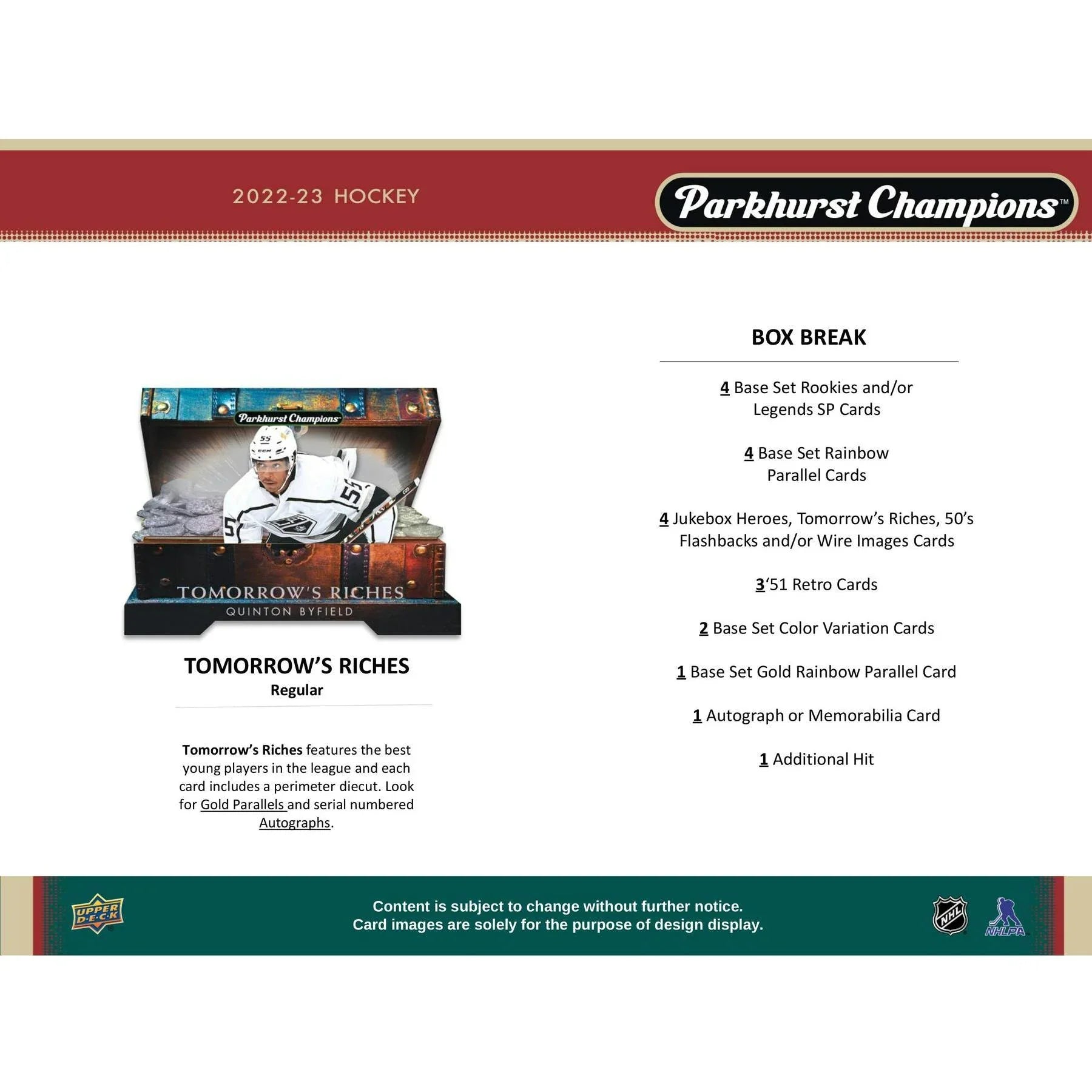 2022 23 Upper Deck Parkhurst Champions Hockey Hobby Box (Ships Sealed Only)