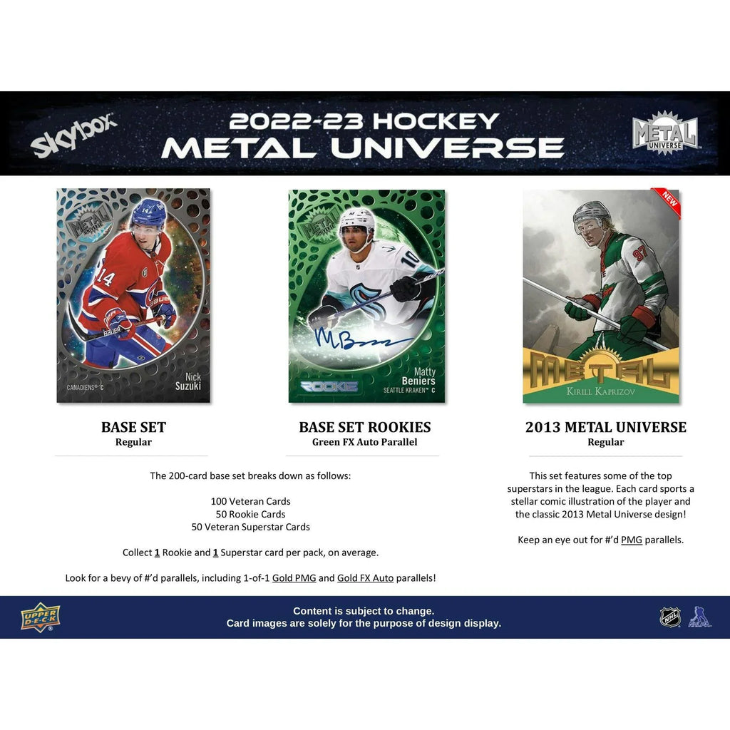 2022 23 Upper Deck Skybox Metal Universe Hockey Hobby Box (Ships Sealed Only)