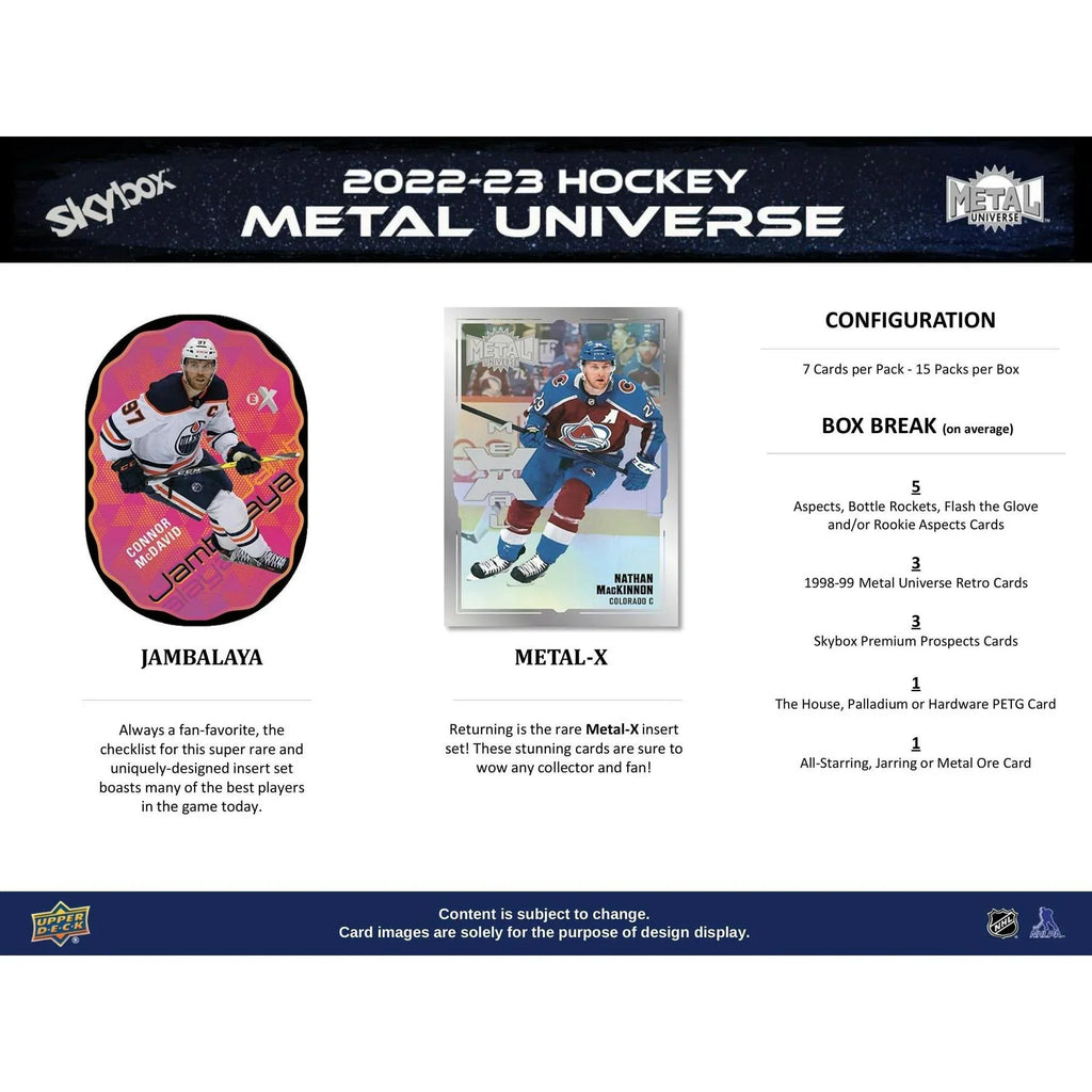 2022 23 Upper Deck Skybox Metal Universe Hockey Hobby Box (Ships Sealed Only)