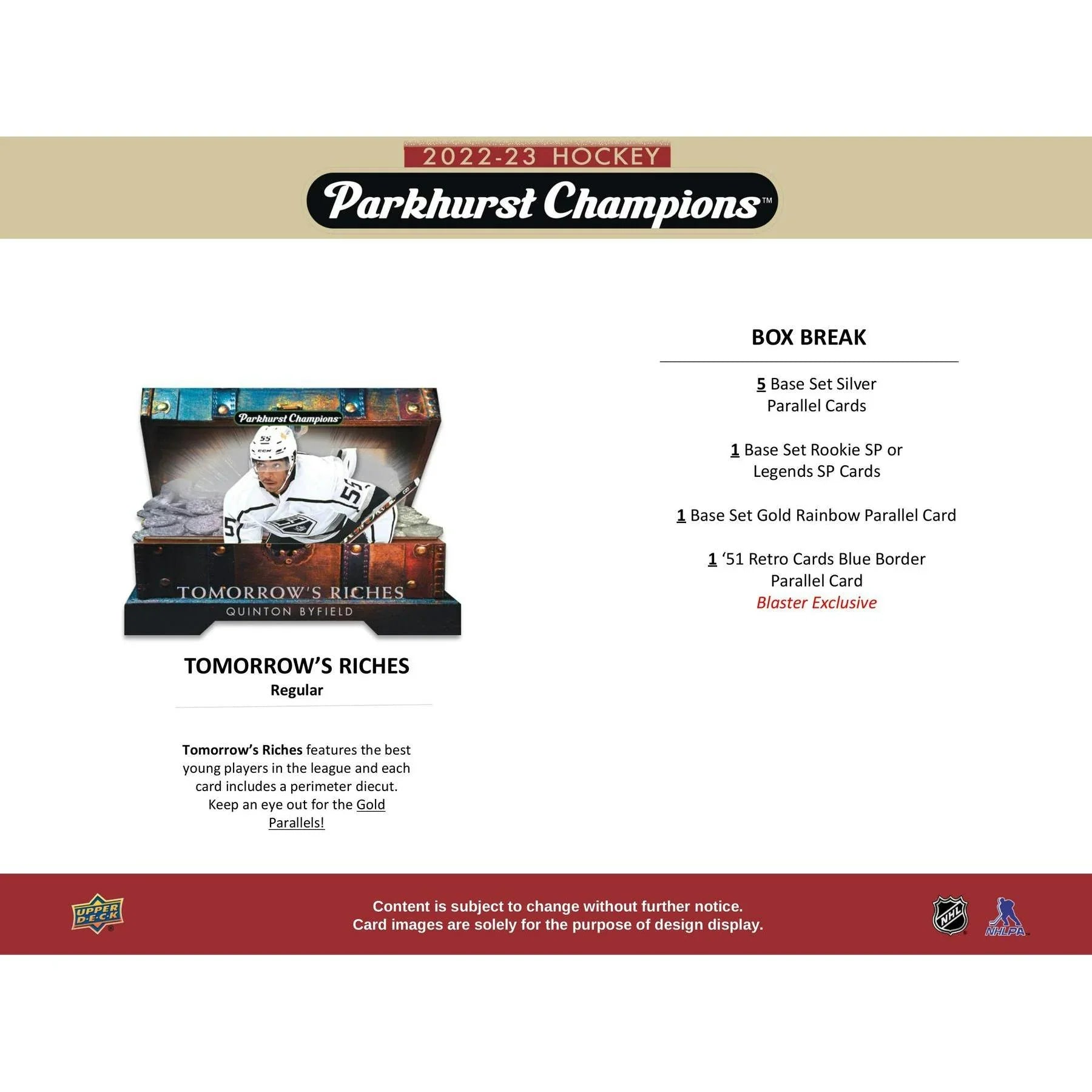 2022 23 Upper Deck Parkhurst Champions Hockey Blaster Box (Ships Sealed Only)