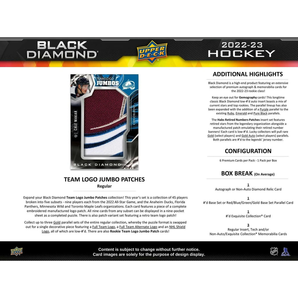 2022 23 Upper Deck Black Diamond Hockey Hobby 10 Box Case (Ships Sealed Only)