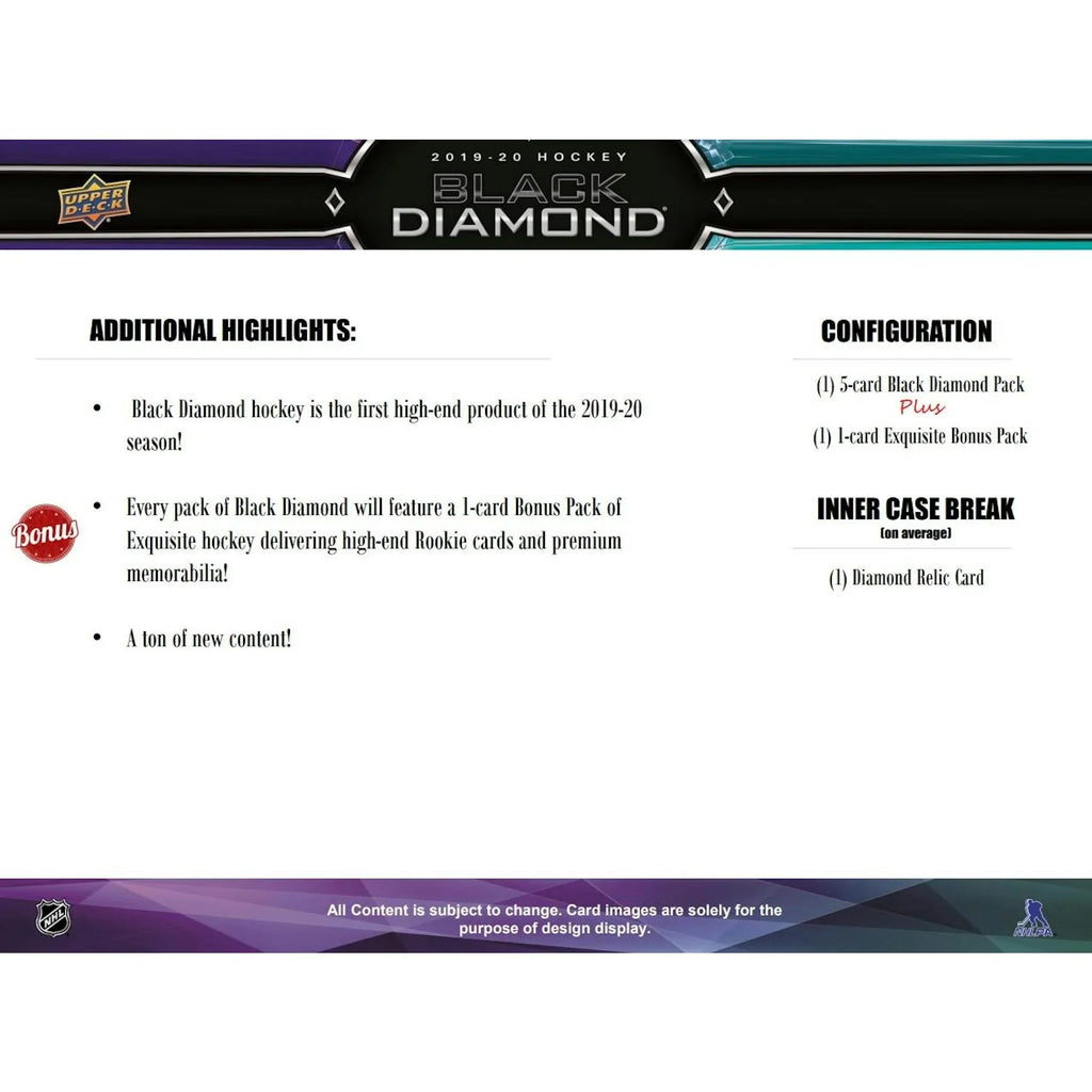 2019 20 Upper Deck Black Diamond Hockey Hobby Box (Ships Sealed Only)
