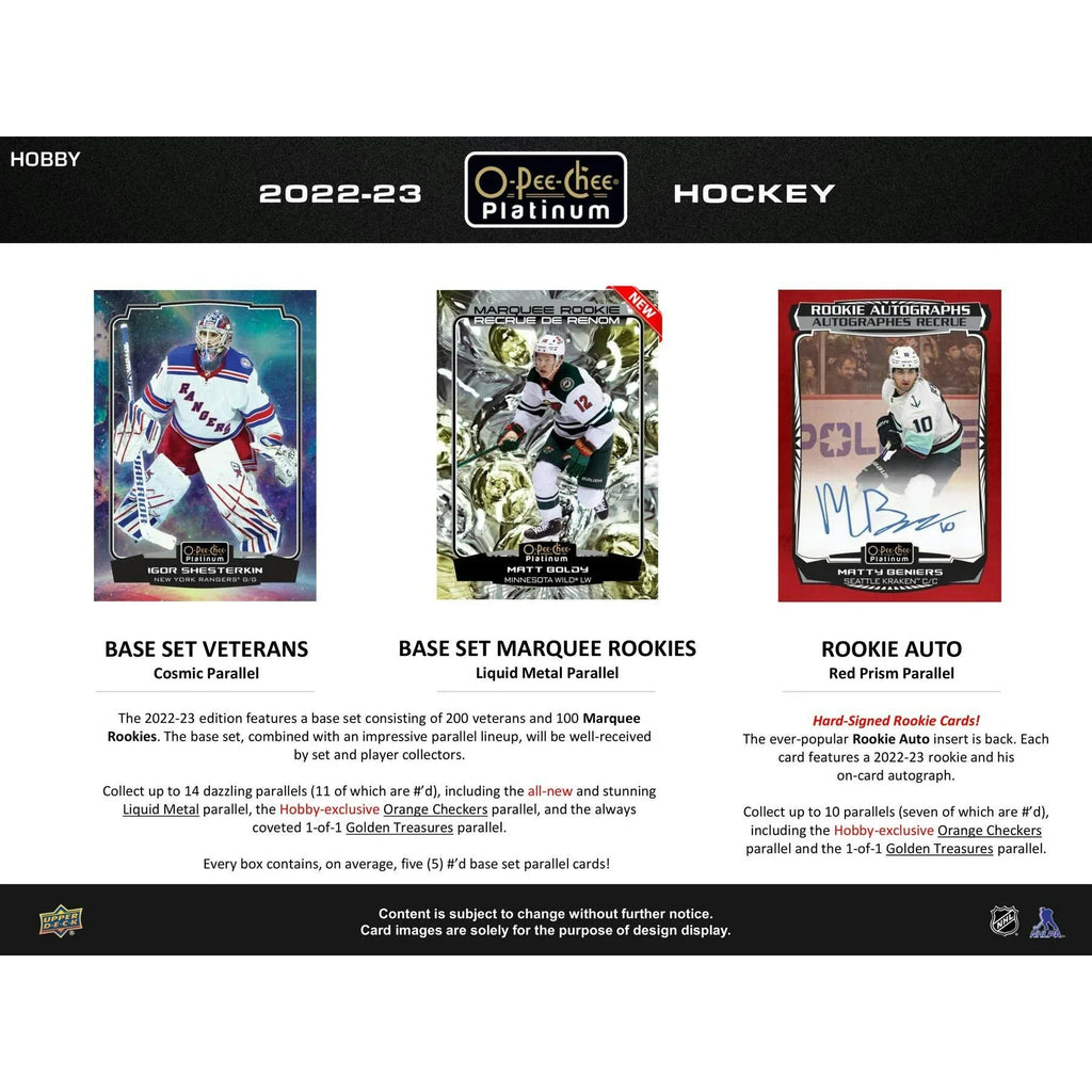 2022 23 Upper Deck O Pee Chee Platinum Hockey Hobby Box (Ships Sealed Only)