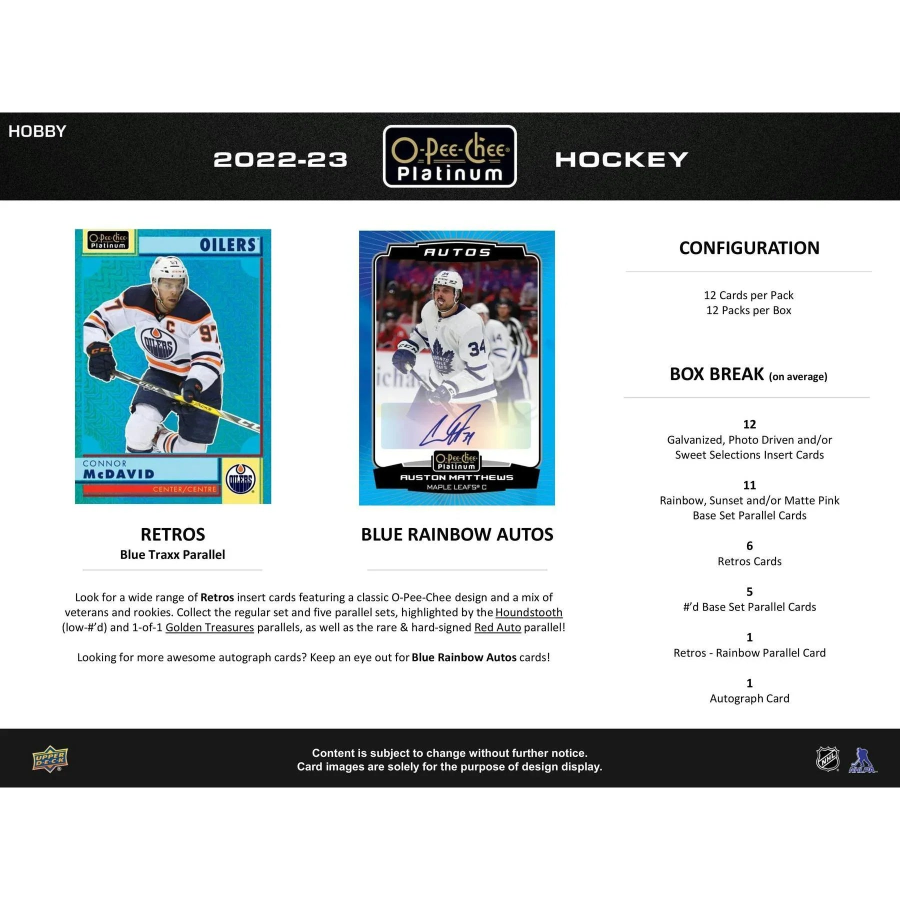 2022 23 Upper Deck O Pee Chee Platinum Hockey Hobby Box (Ships Sealed Only)