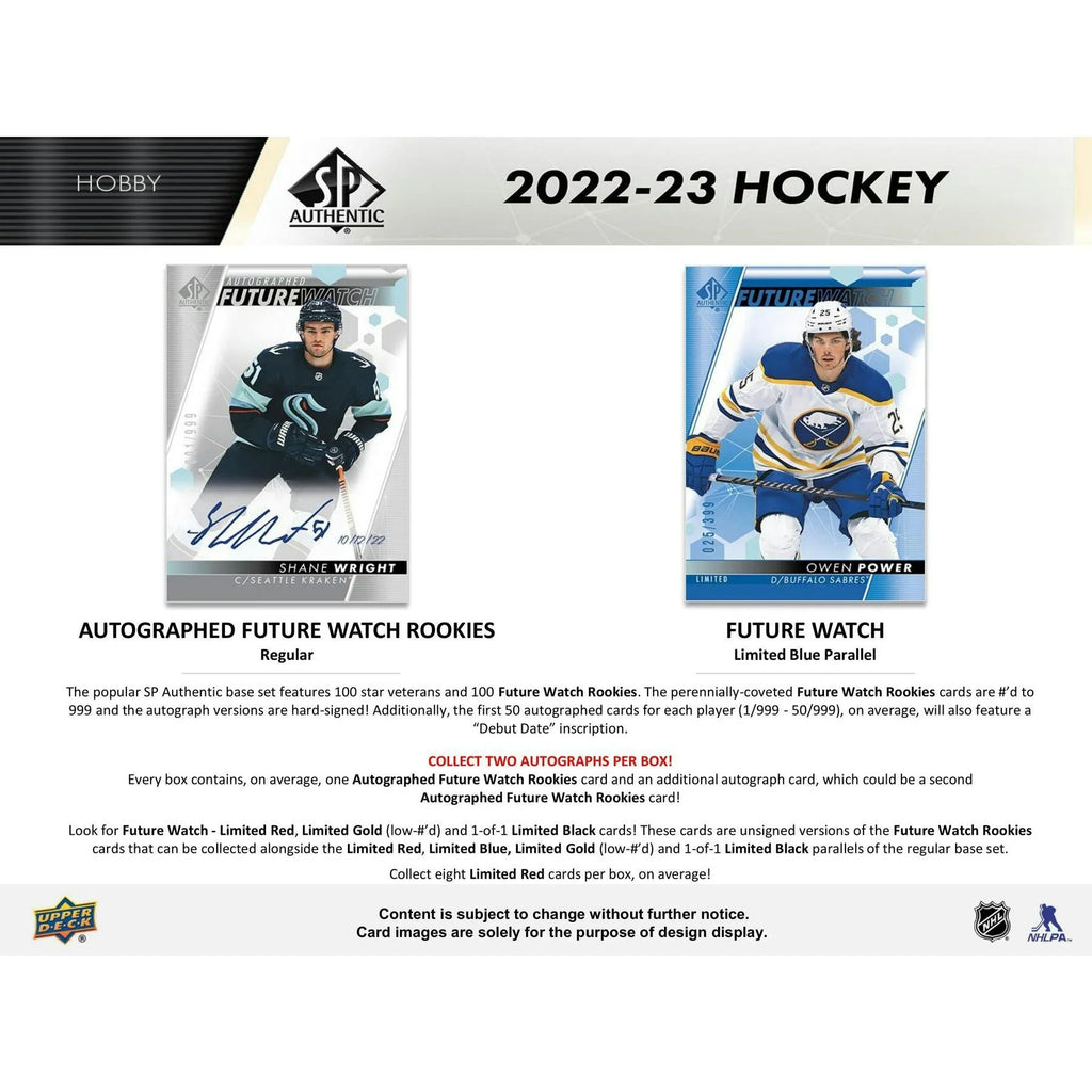 2022 23 Upper Deck SP Authentic Hockey Hobby Box (Ships Sealed Only)