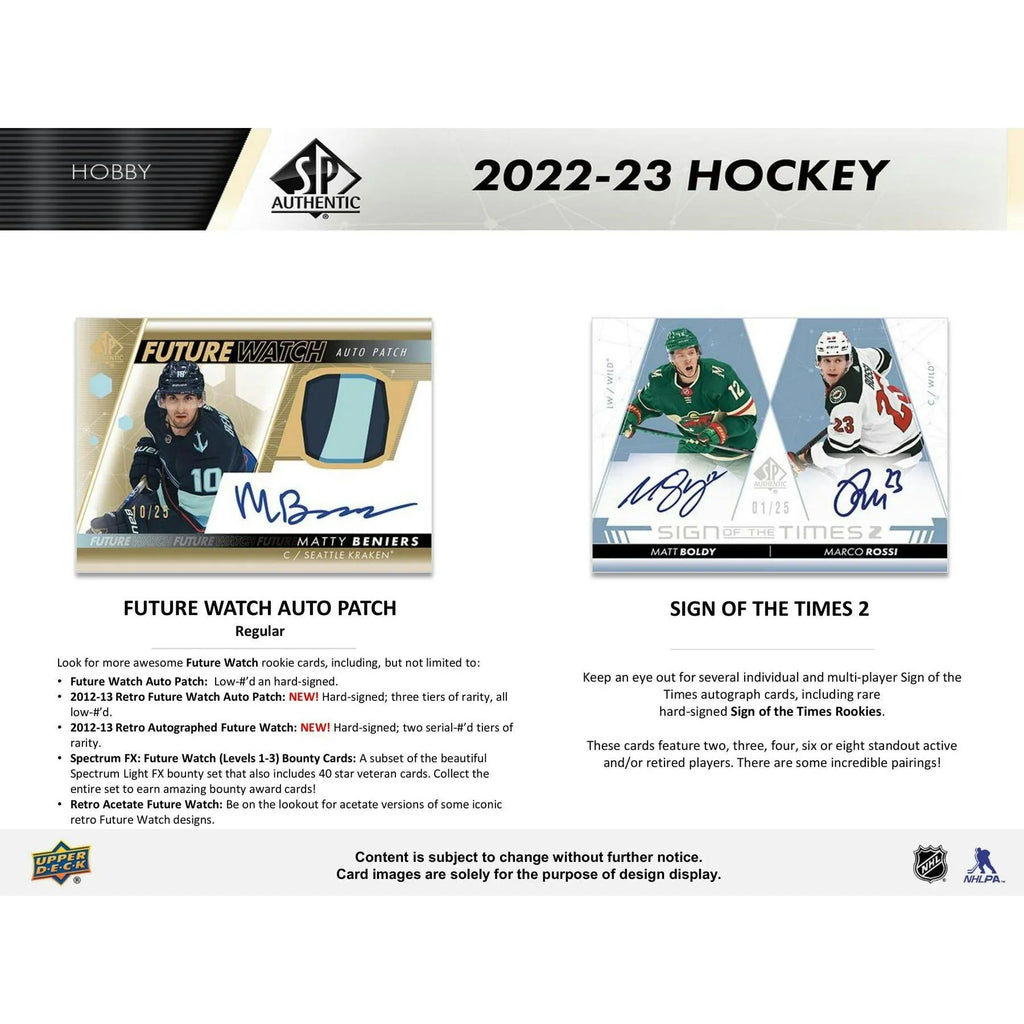 2022 23 Upper Deck SP Authentic Hockey Hobby Box (Ships Sealed Only)