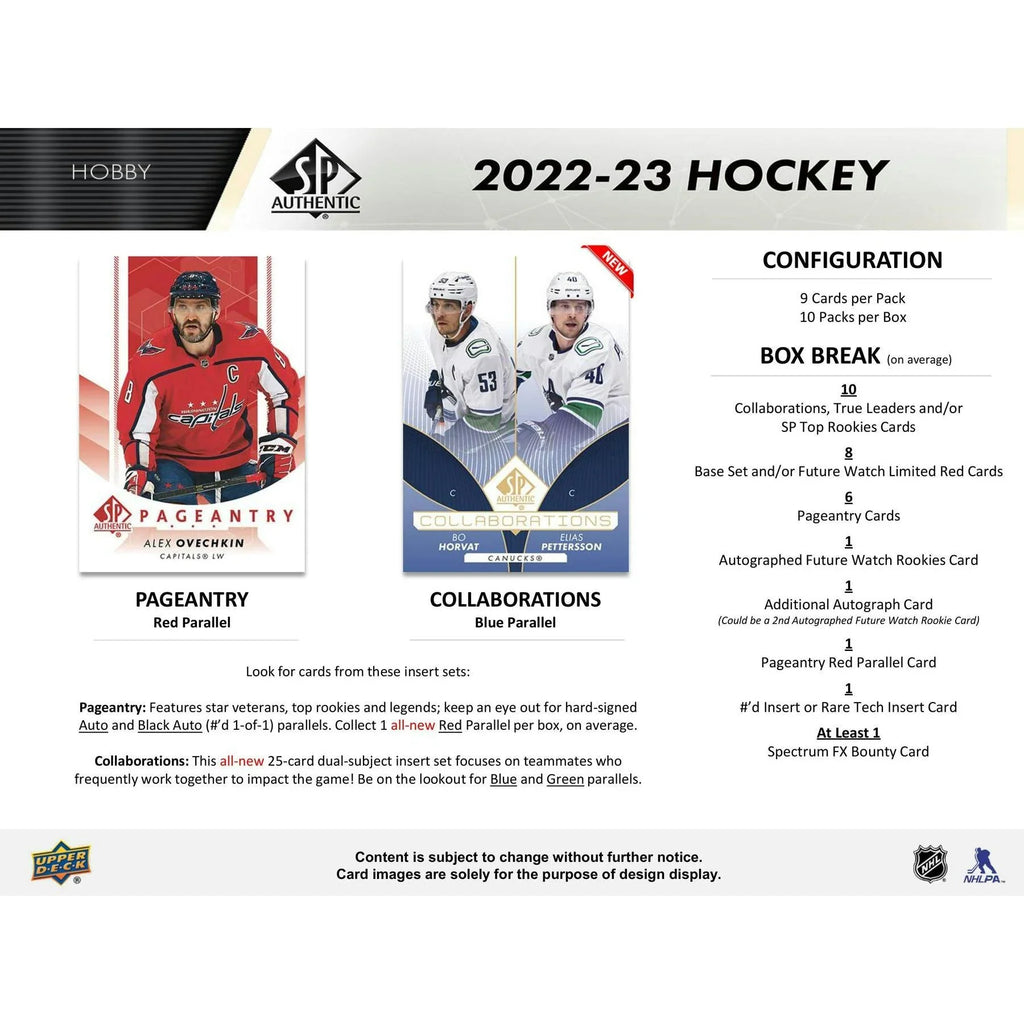 2022 23 Upper Deck SP Authentic Hockey Hobby Box (Ships Sealed Only)
