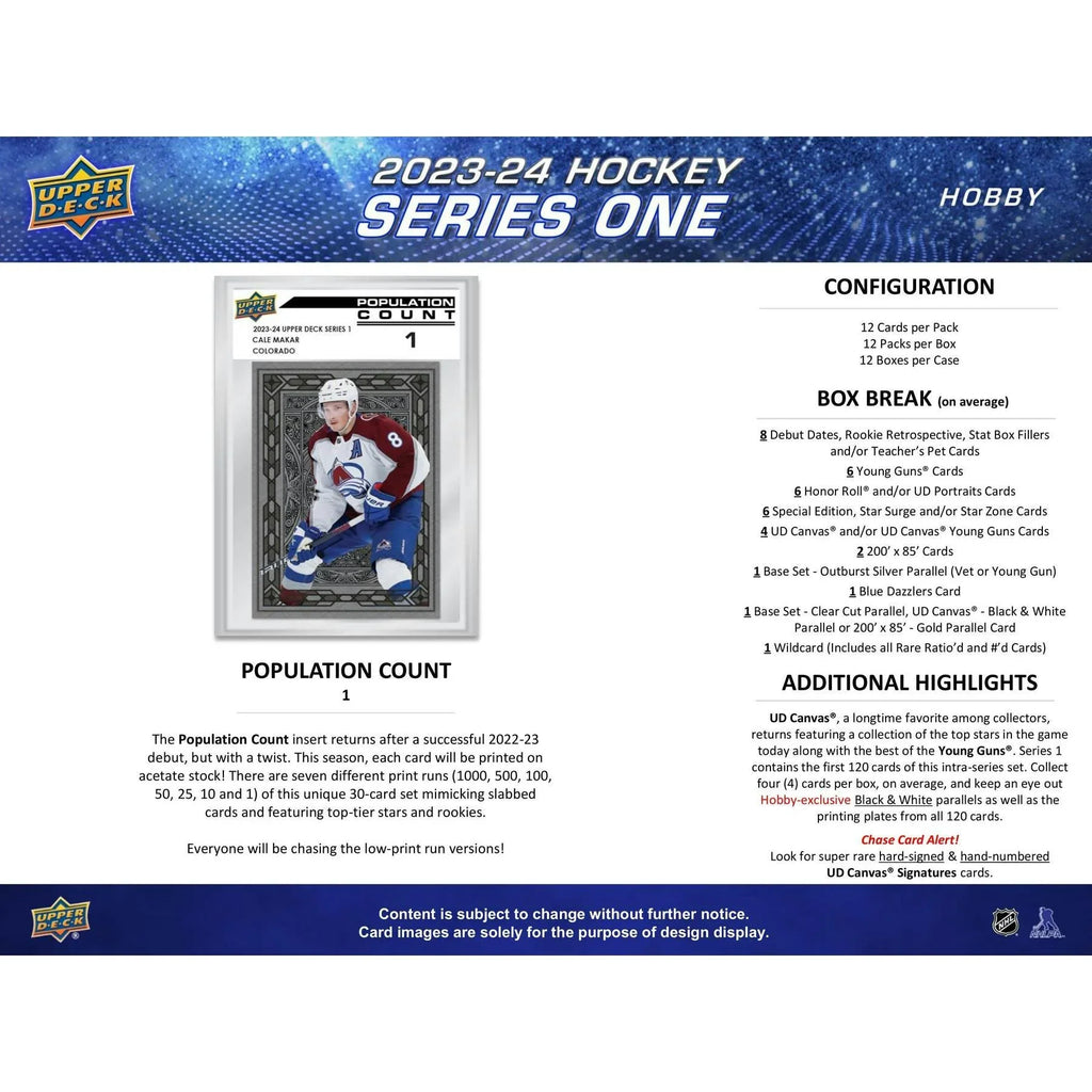 2023-24 Upper Deck Series 1 Hockey Hobby 12-Box Case (Ships Sealed Only) - D