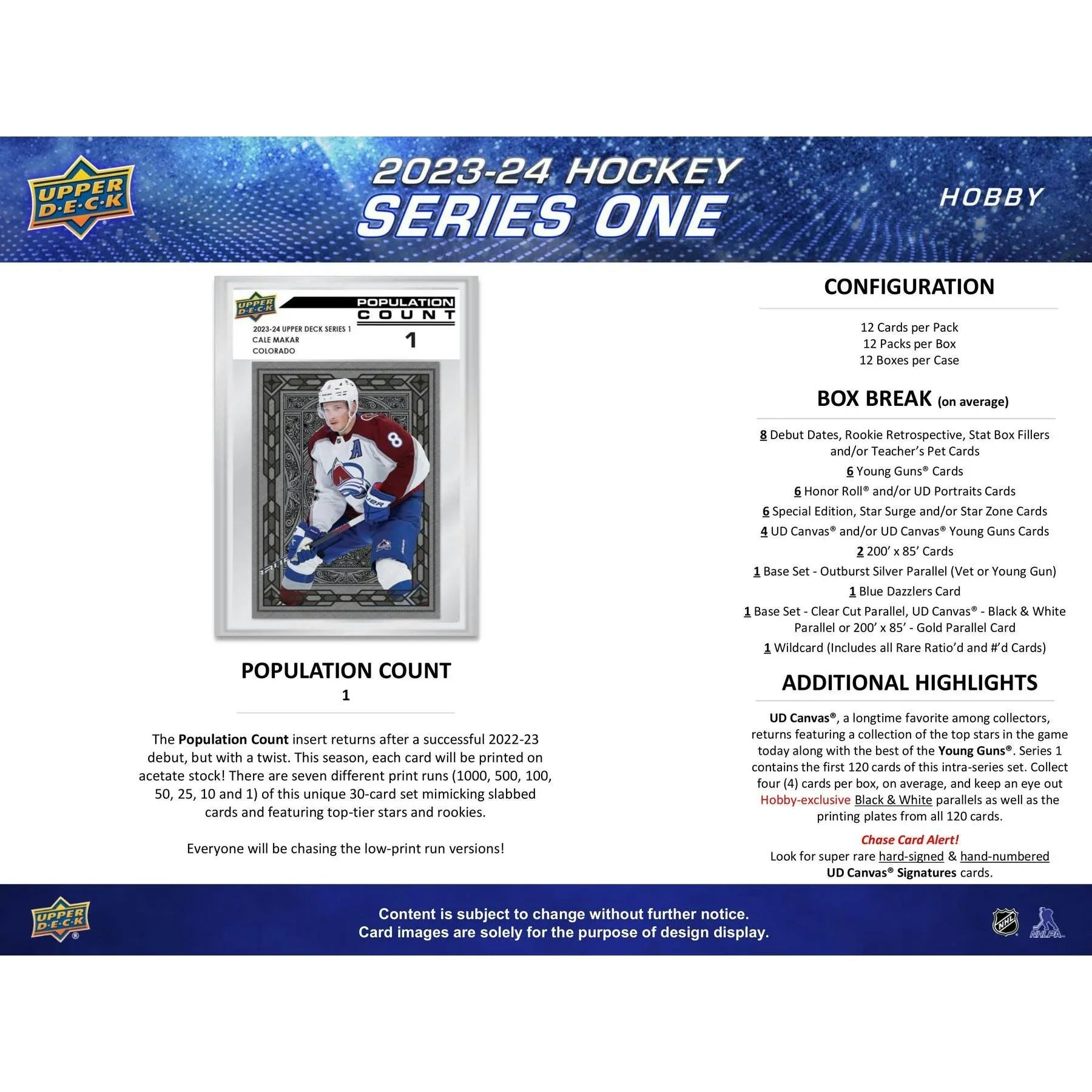 2023-24 Upper Deck Series 1 Hockey Hobby 12-Box Case (Ships Sealed Only) - D