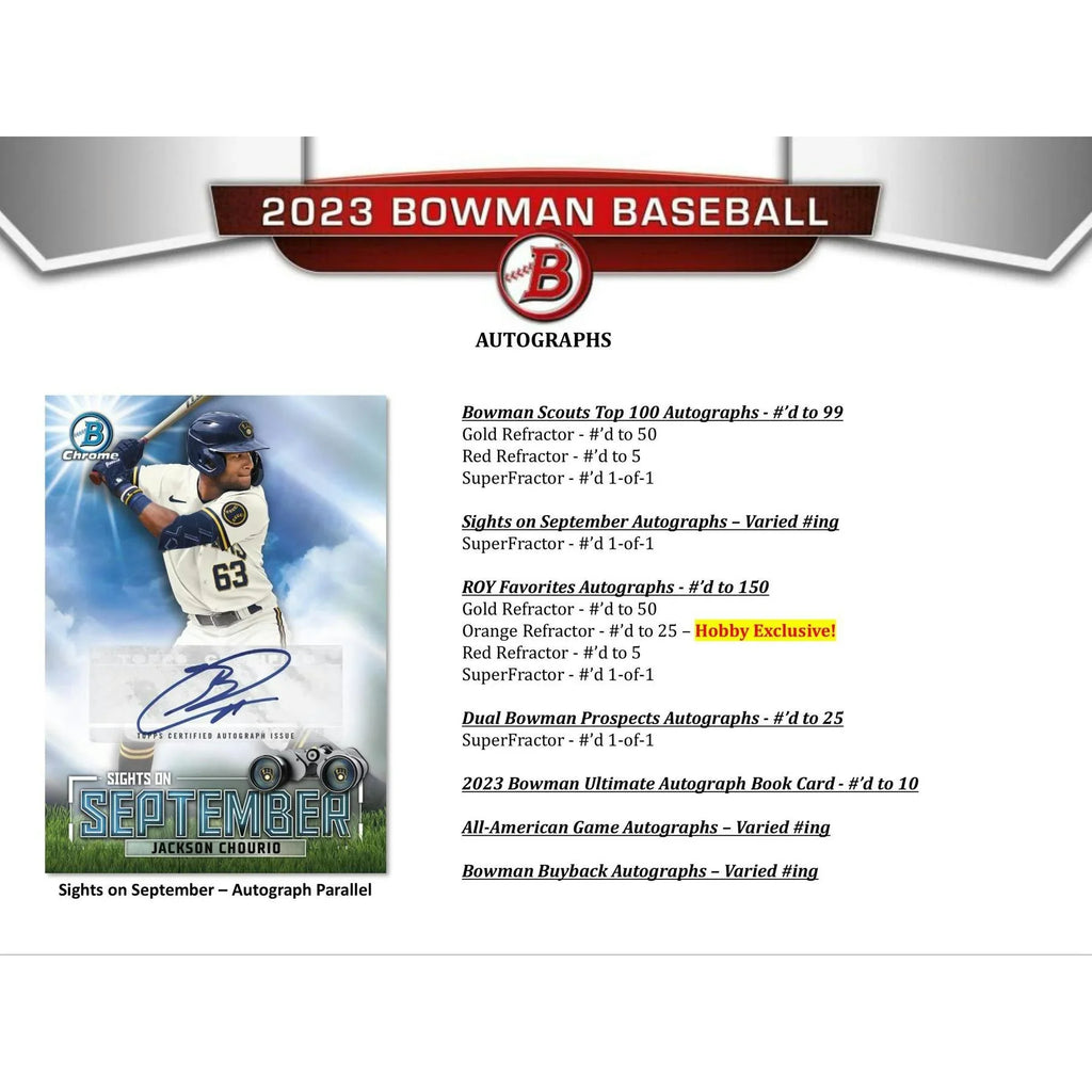 2023 Bowman Baseball Hobby Box (Ships Sealed Only)
