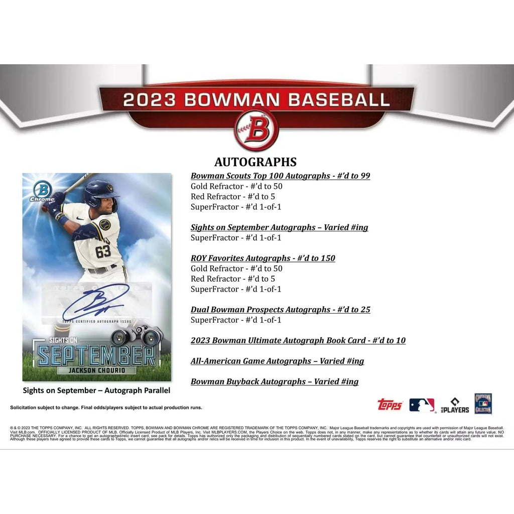 2023 Bowman Baseball Hobby Jumbo 8 Box Case (Ships Sealed Only)