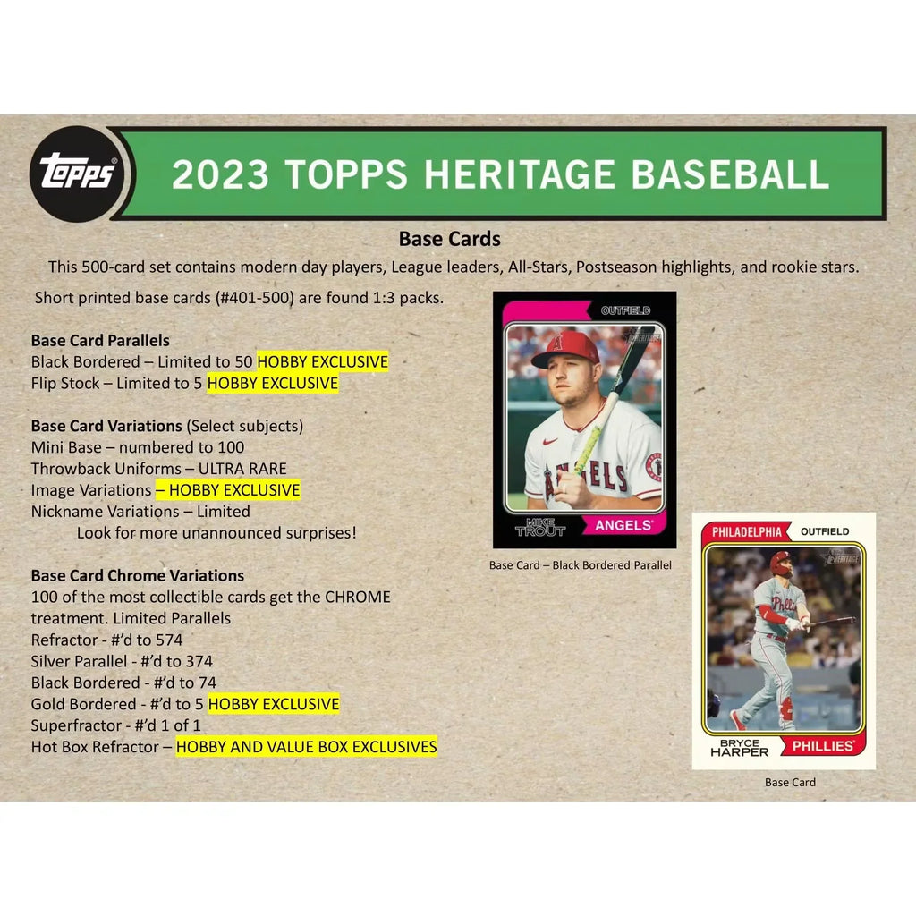 2023 Topps Heritage Baseball Hobby Box (Ships Sealed Only)