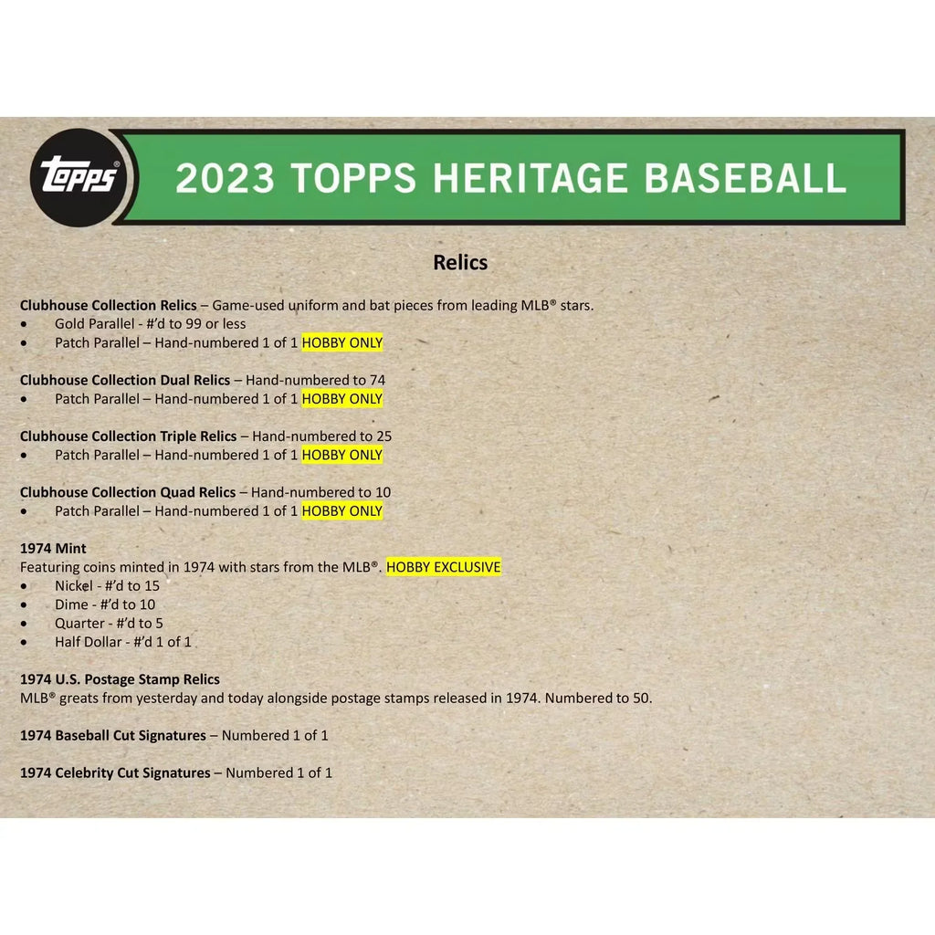 2023 Topps Heritage Baseball Hobby Box (Ships Sealed Only)