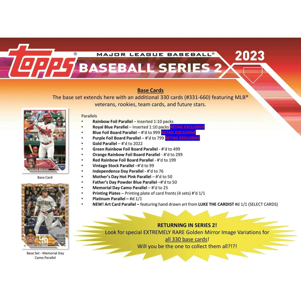 2023 Topps Series 2 Baseball Blaster Box Commemorative Relic Card (Ships Sealed Only)