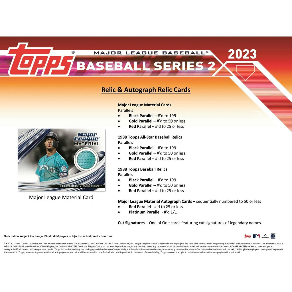 2023 Topps Series 2 Baseball Blaster Box Commemorative Relic Card (Ships Sealed Only)