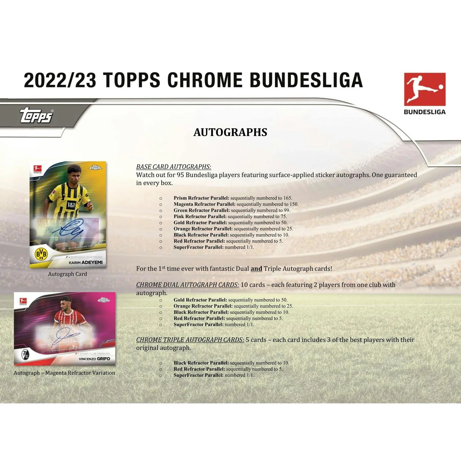 2022 23 Topps Chrome Bundesliga Soccer Hobby Box (Ships Sealed Only)