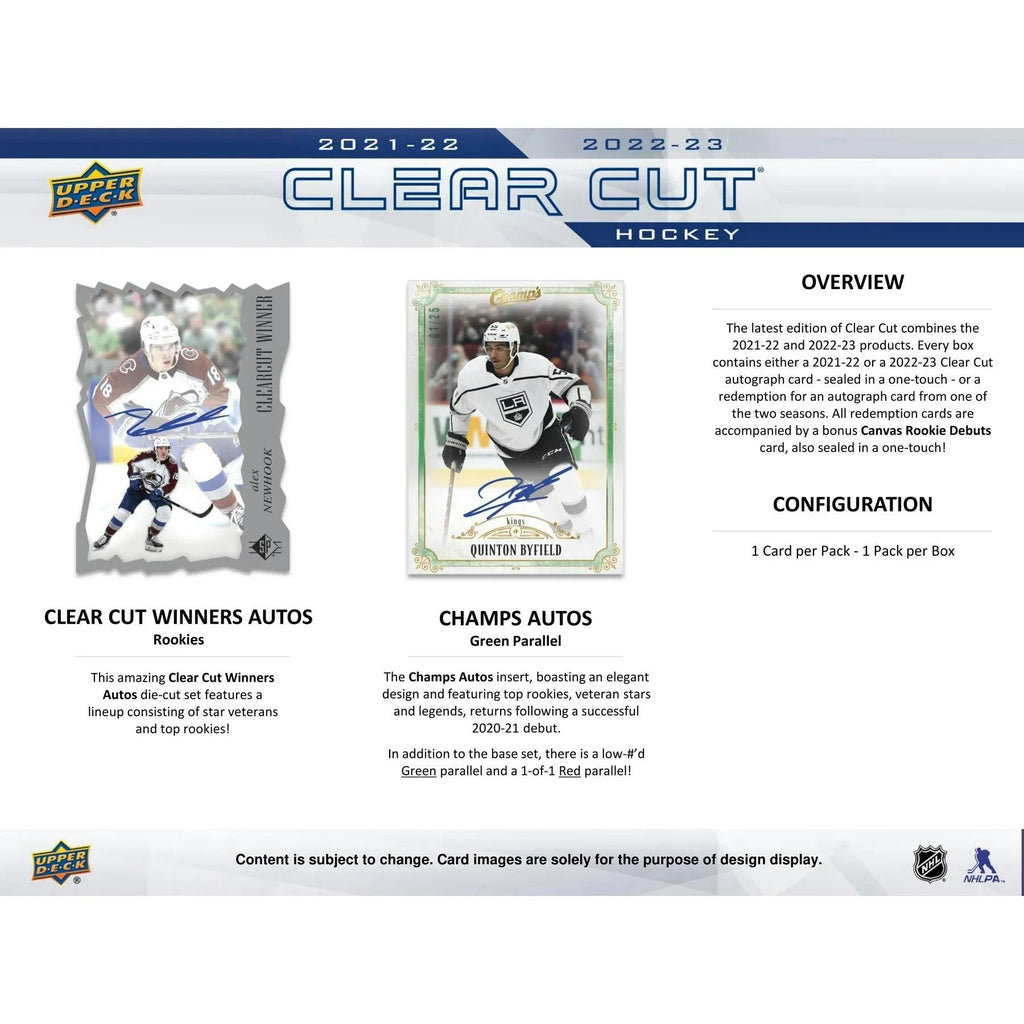 2022 23 Upper Deck Clear Cut Hockey Hobby Box (Ships Sealed Only)