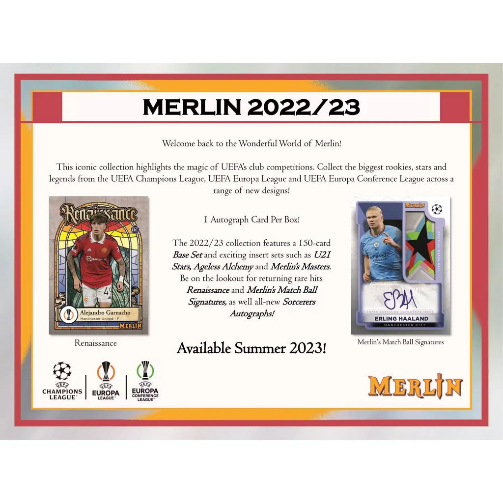2022-23 Topps UEFA Club Competitions Merlin Chrome Hobby Box (Ships Sealed Only)