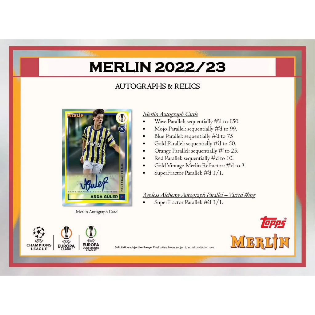 2022-23 Topps UEFA Club Competitions Merlin Chrome Hobby Box (Ships Sealed Only)