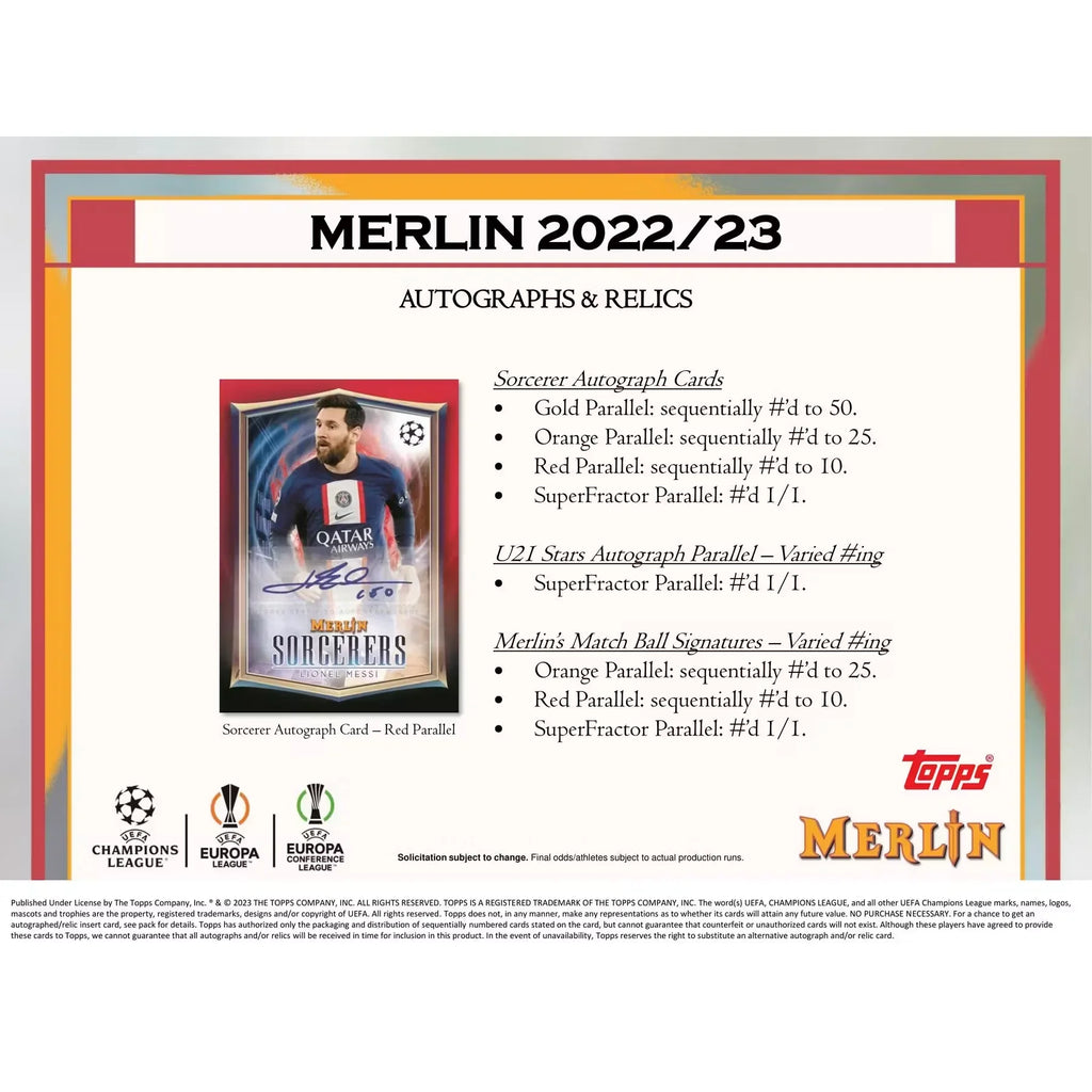2022-23 Topps UEFA Club Competitions Merlin Chrome Hobby Box (Ships Sealed Only)