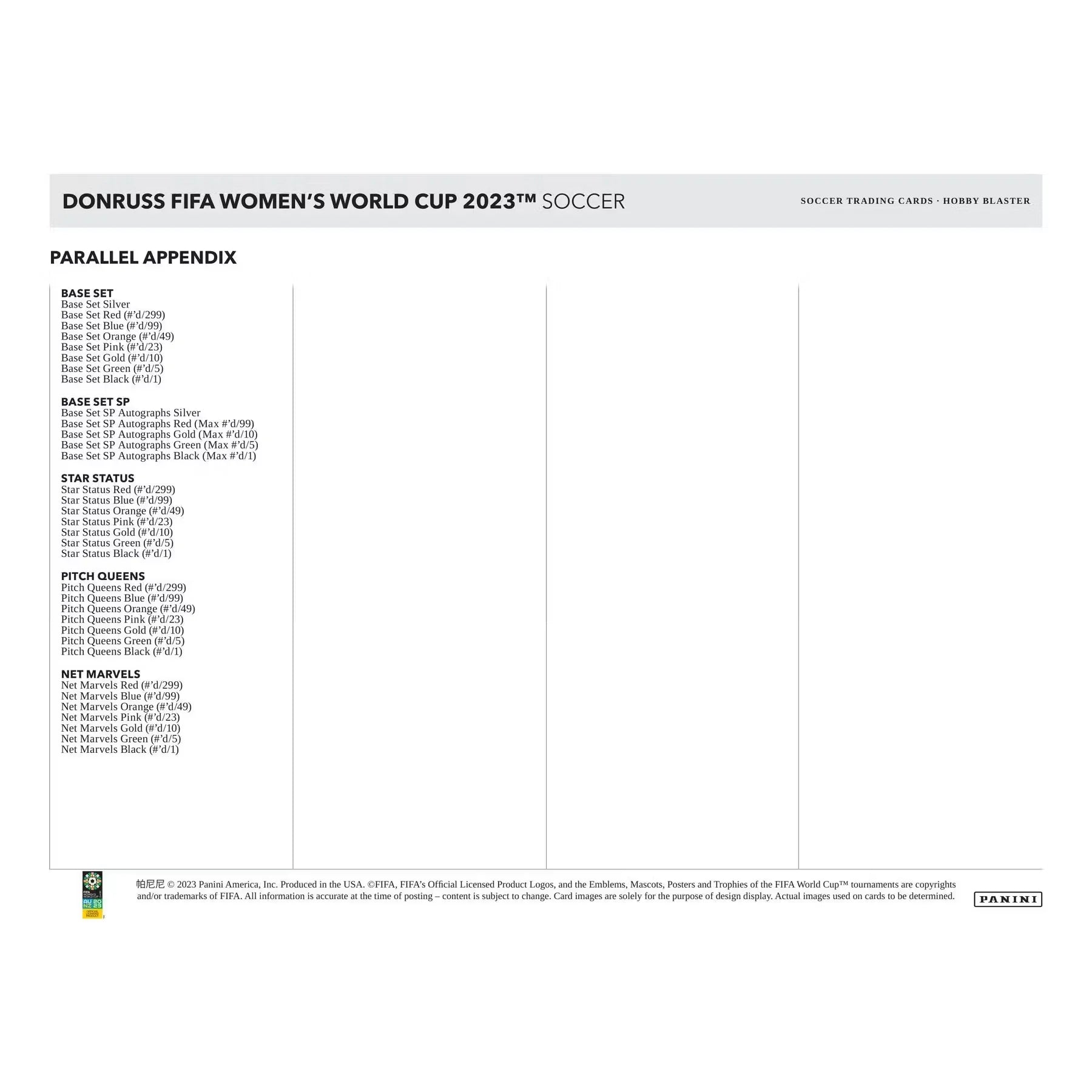 2023 Panini Donruss Soccer FIFA Women's World Cup Hobby Blaster 20-Box Case (Ships Sealed Only)