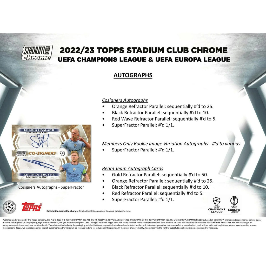 2022-23 Topps Stadium Club Chrome UEFA Club Competitions Soccer | 12-Box Hobby Case (Ships Sealed Only)