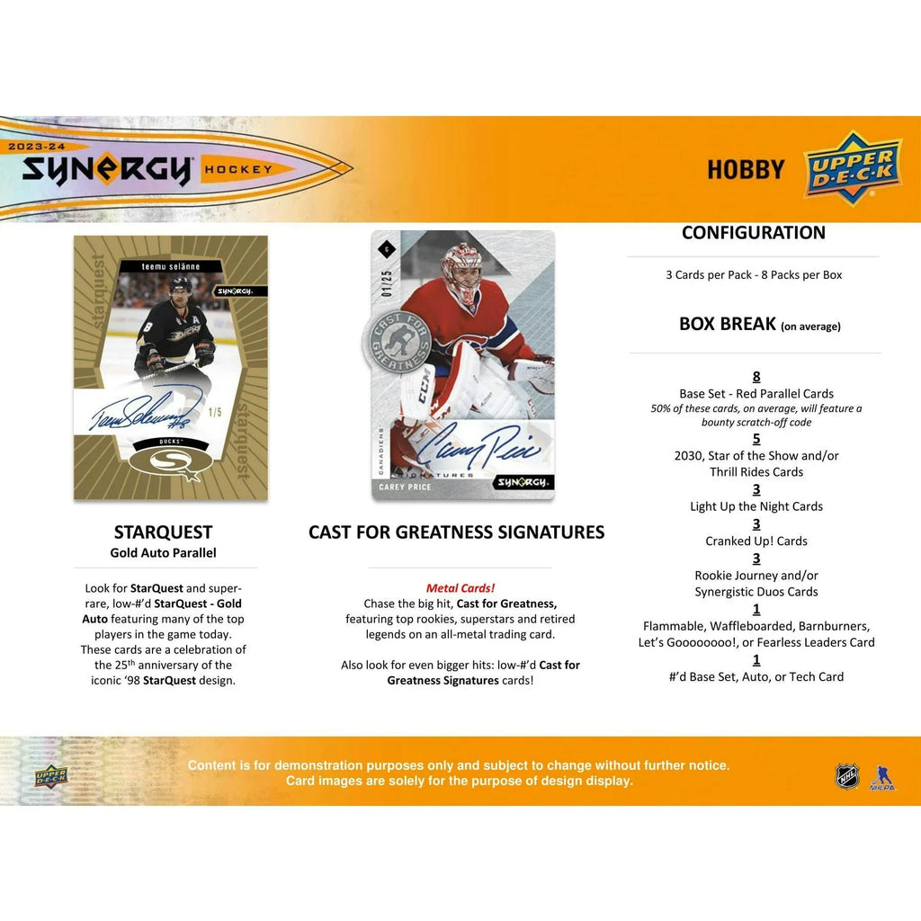 2023 24 Upper Deck Synergy Hockey Hobby Box (Ships Sealed Only)