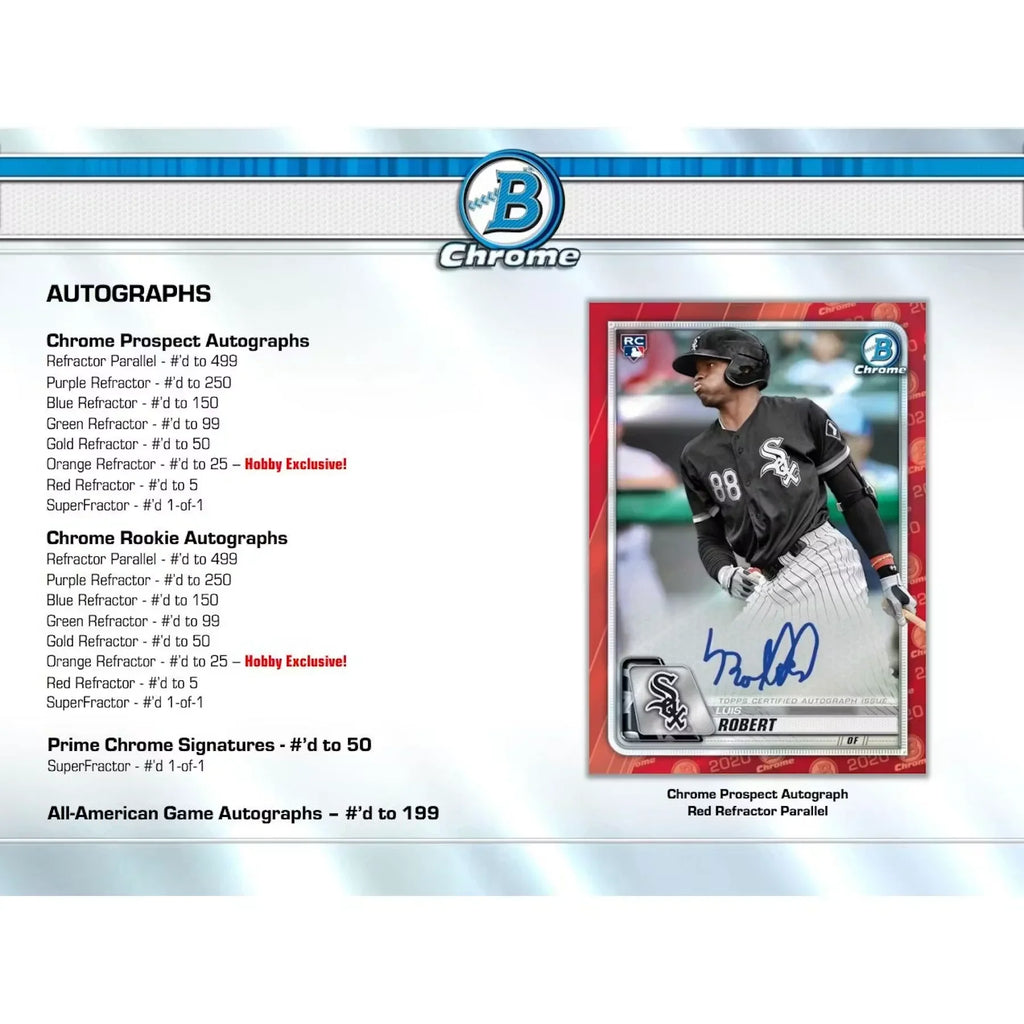 2020 Bowman Chrome Baseball Hobby Box (Ships Sealed Only) - D