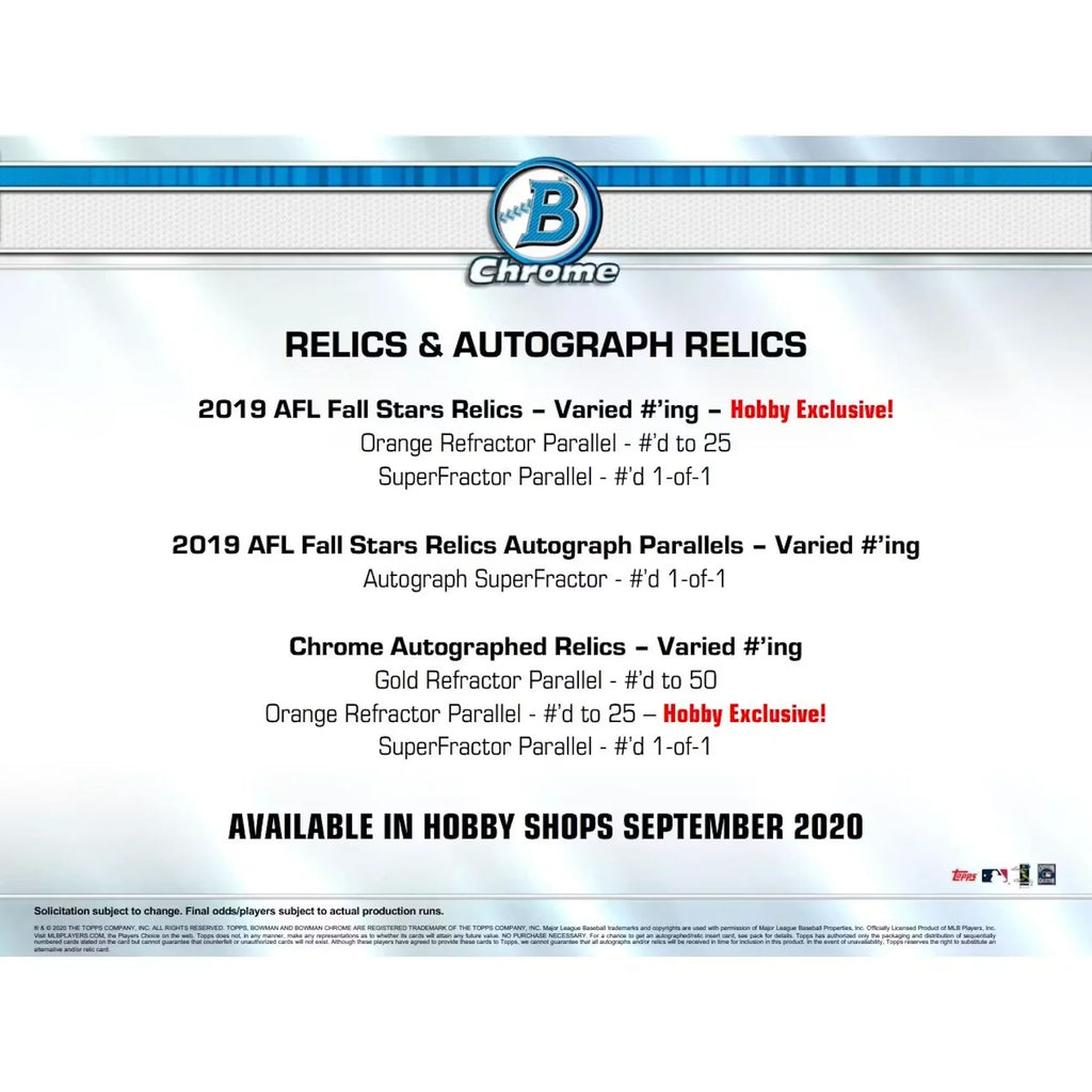 2020 Bowman Chrome Baseball Hobby Box (Ships Sealed Only) - D