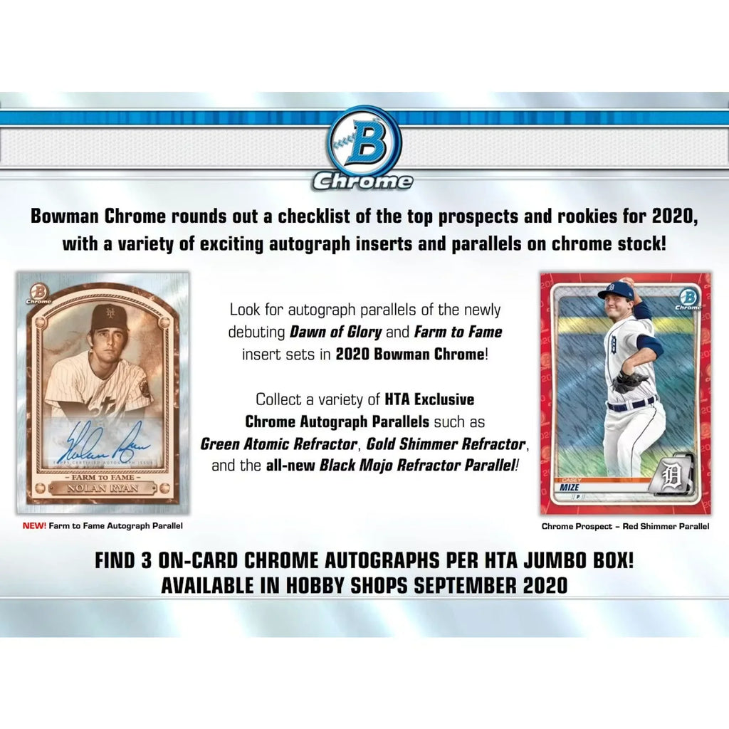 2020 Bowman Chrome Baseball HTA Jumbo Box (Ships Sealed Only)