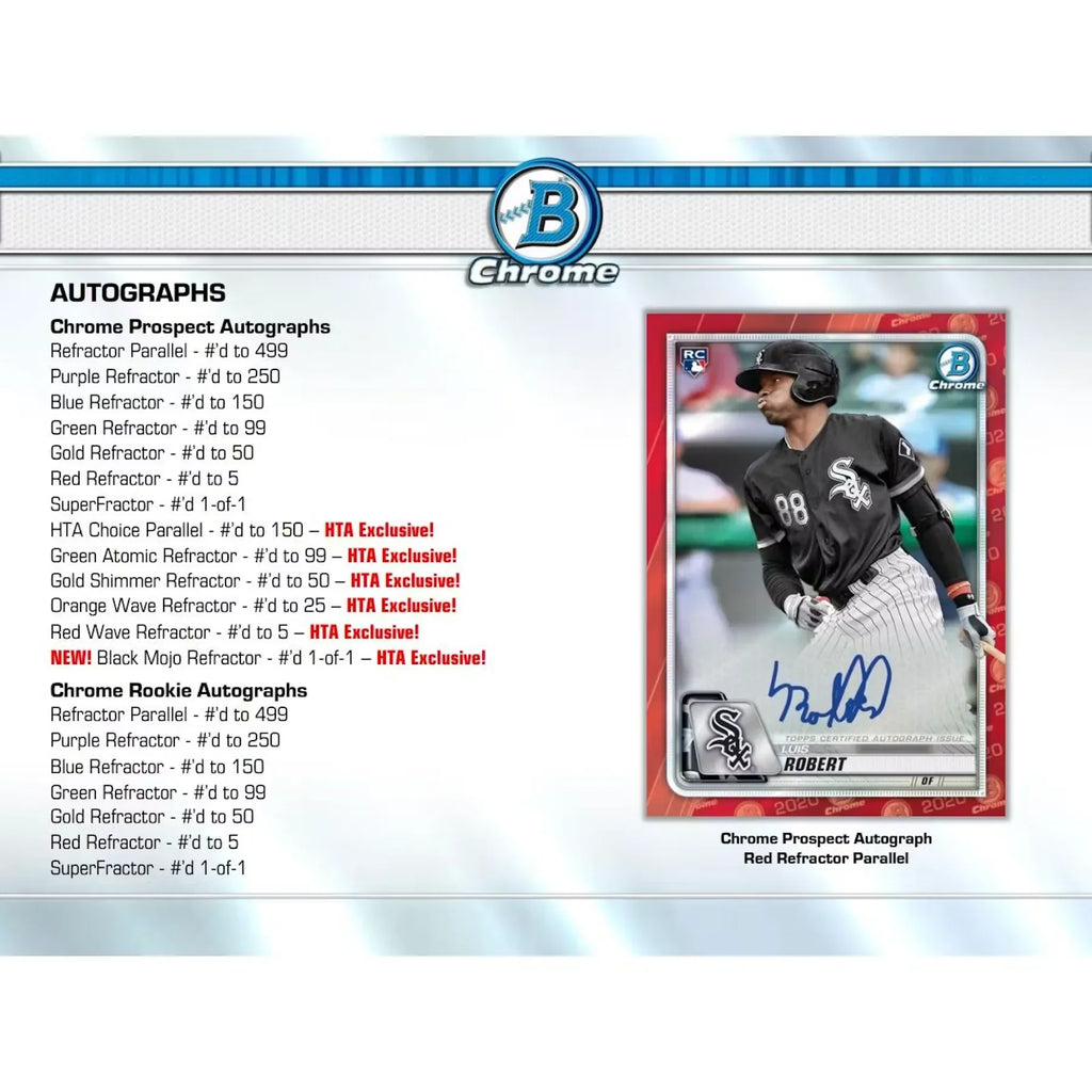 2020 Bowman Chrome Baseball HTA Jumbo Box (Ships Sealed Only)