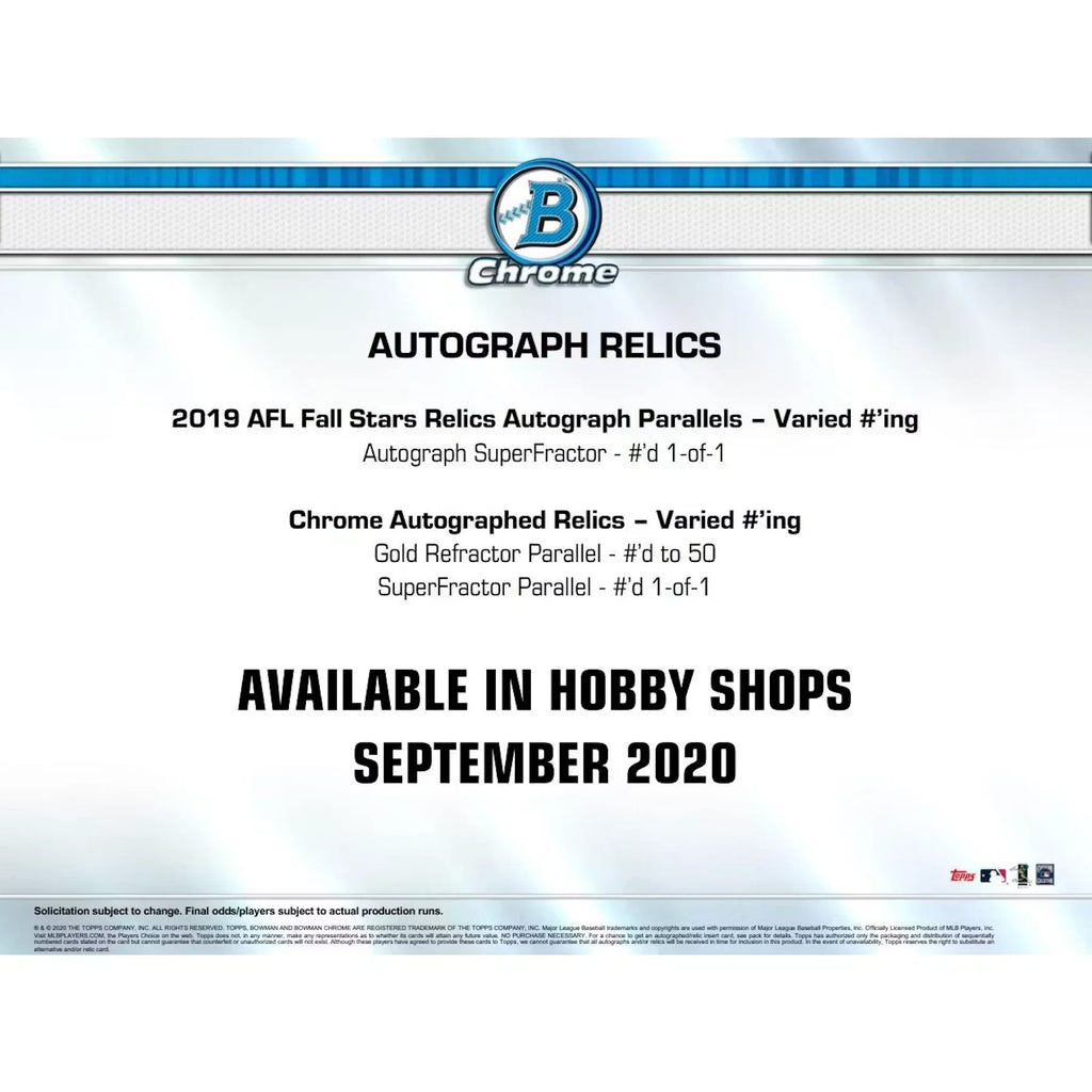 2020 Bowman Chrome Baseball HTA Jumbo Box (Ships Sealed Only)