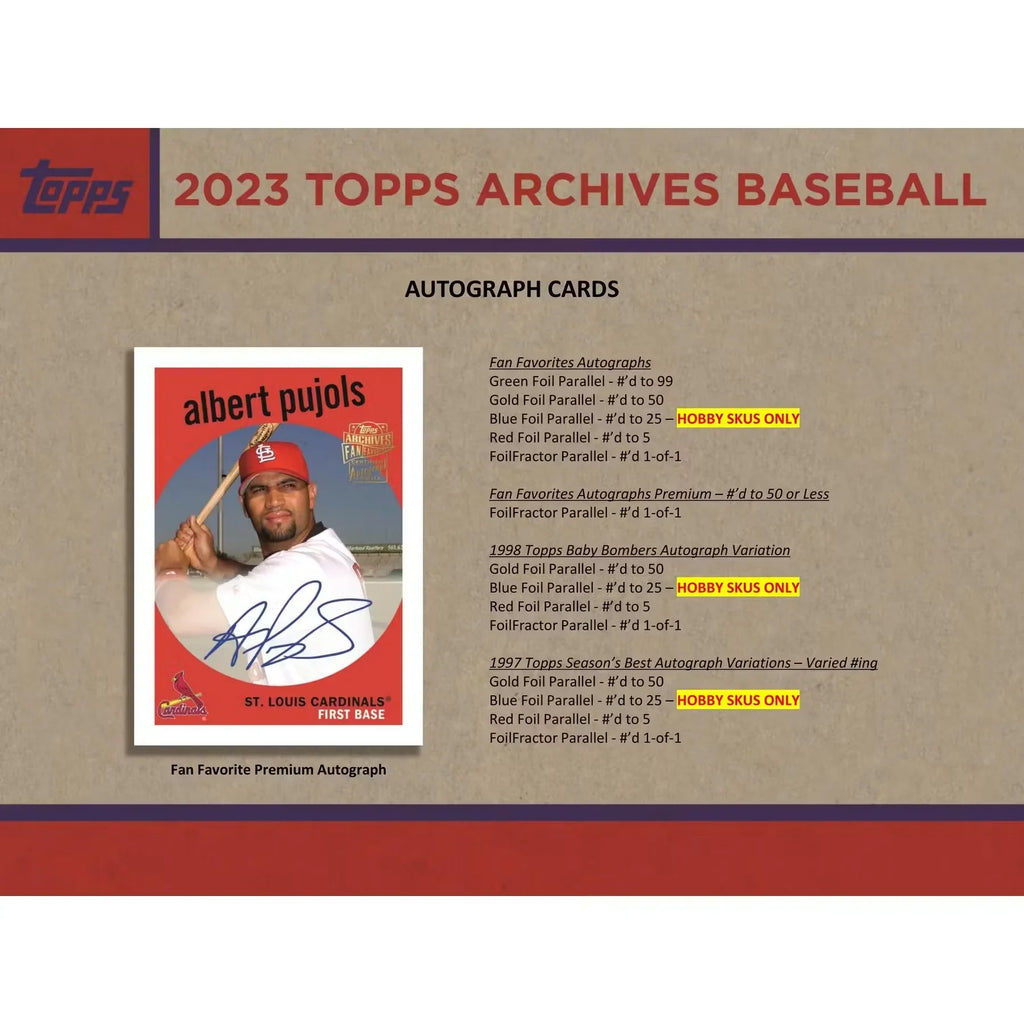 2023 Topps Archives Baseball Hobby Box (Ships Sealed Only)