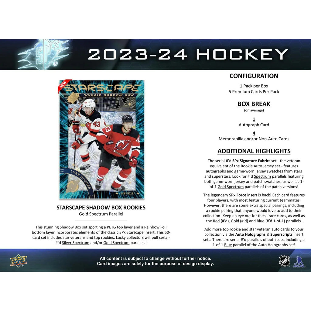 2023 24 Upper Deck SPx Hockey Hobby 20 Box Case (Ships Sealed Only) - D2